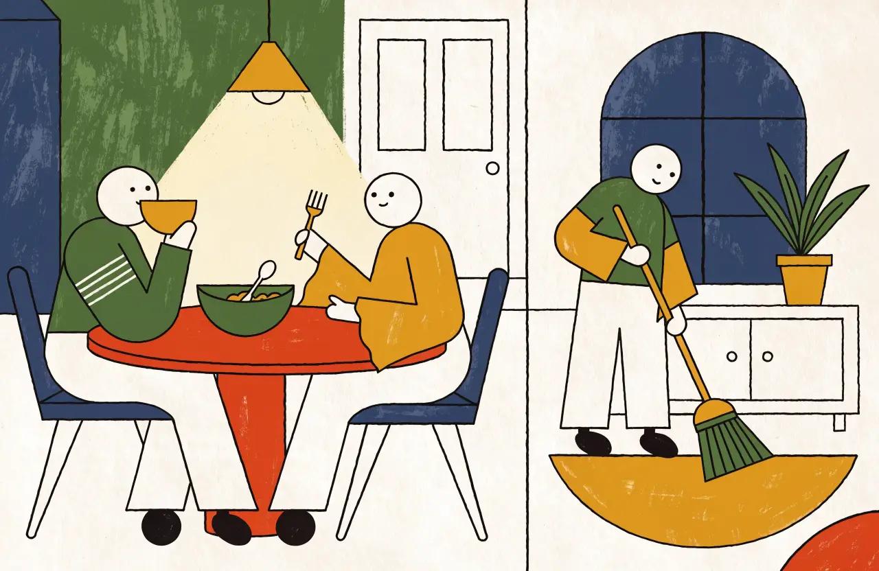 Illustration: varm vardagsscen berättad som storyboard